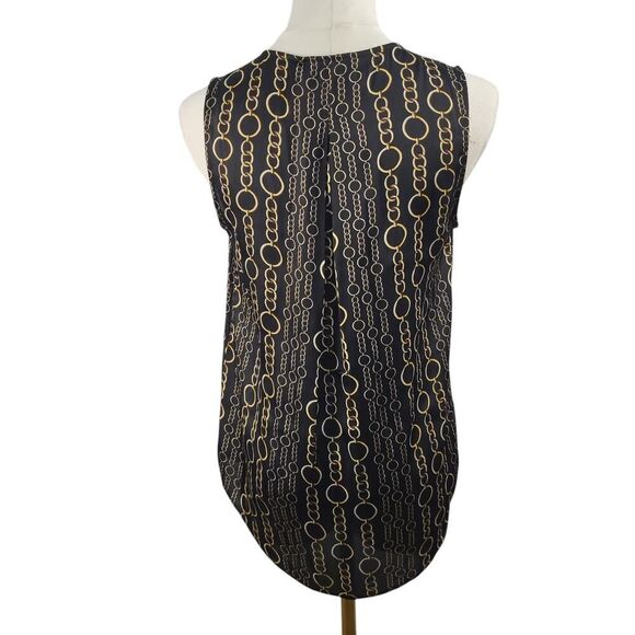 NEW Banana Republic X-Small Black Gold Tank Chain Design V-Neck Pleated Drapey - Picture 5 of 9